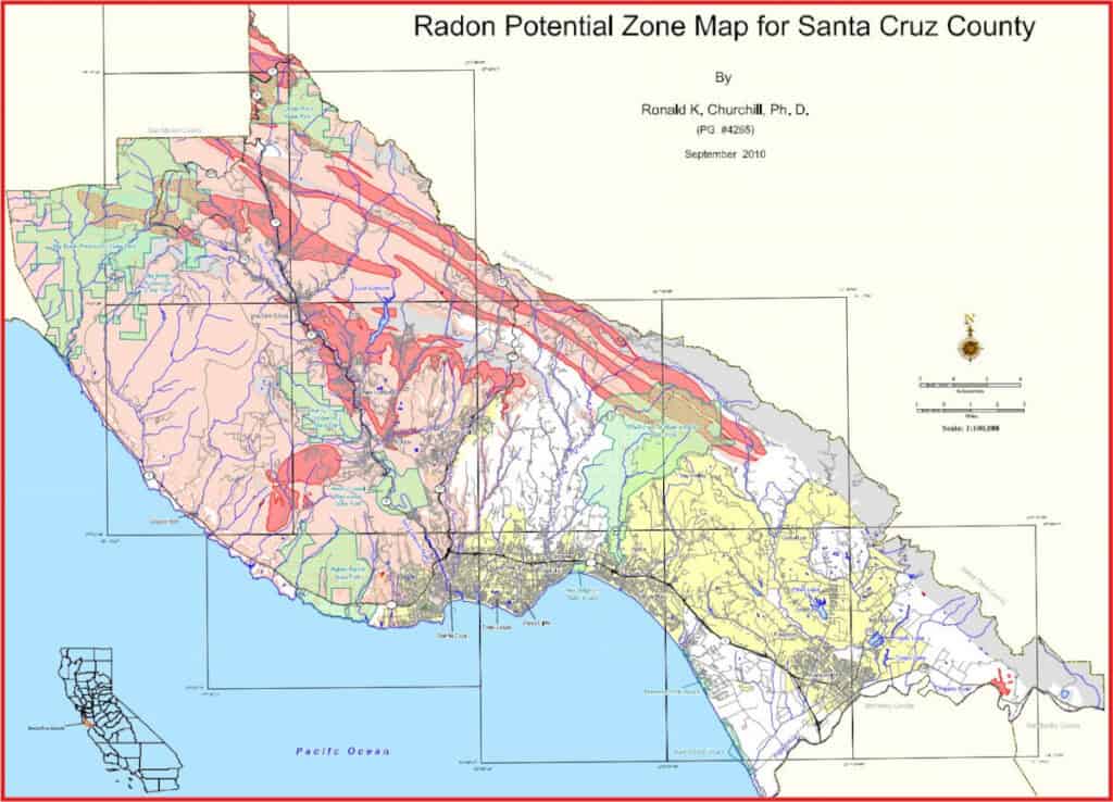 Detail map of Santa Cruz County showing radon potential.